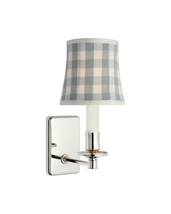 Tara 12" Sconce Nickel/Sky Elton Check Soft Empire Shade
