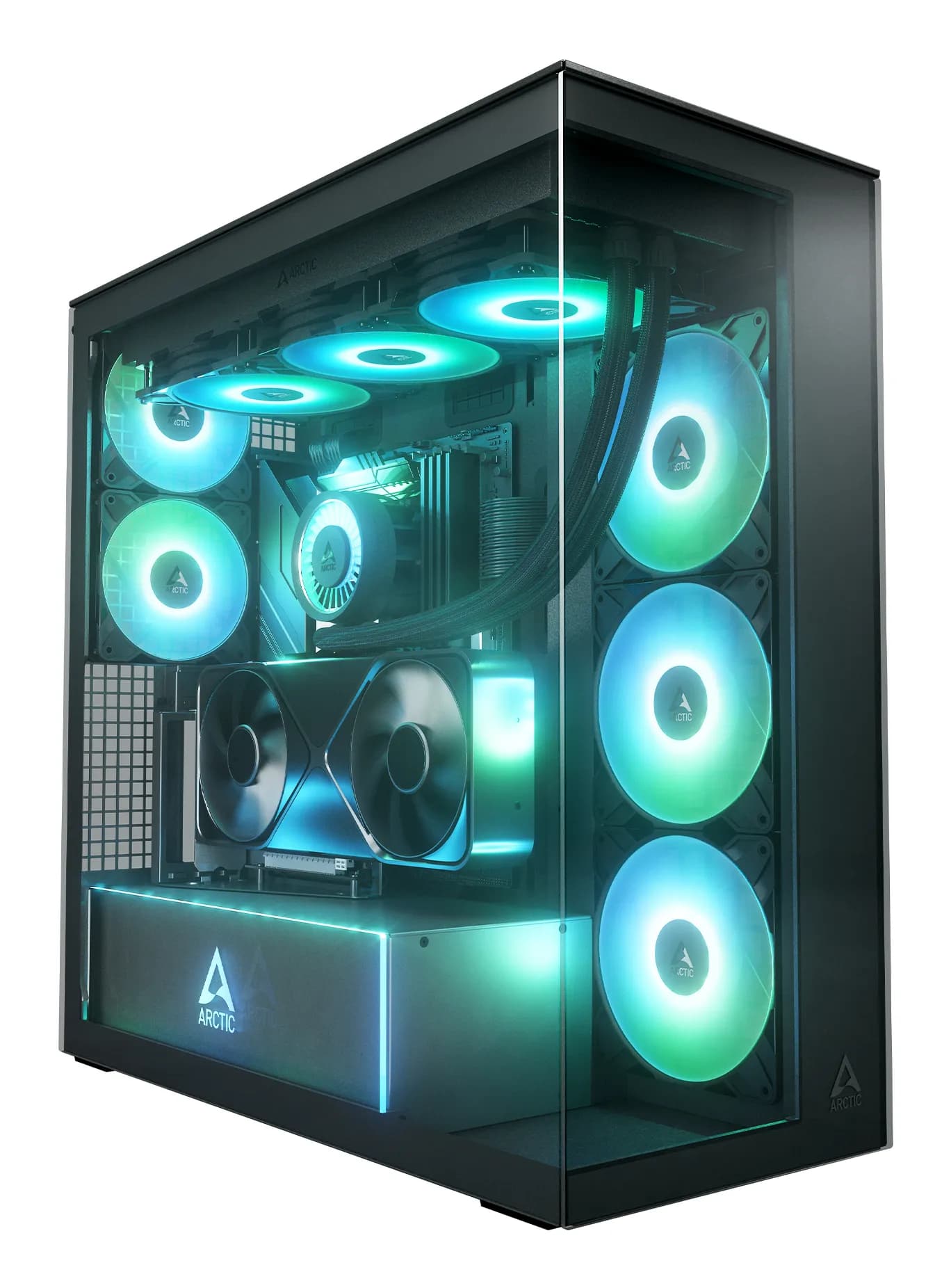 Arctic Xtender VG E-ATX -miditornikotelo ikkunalla ja RGB-valaistuksella, musta – ARCTIC