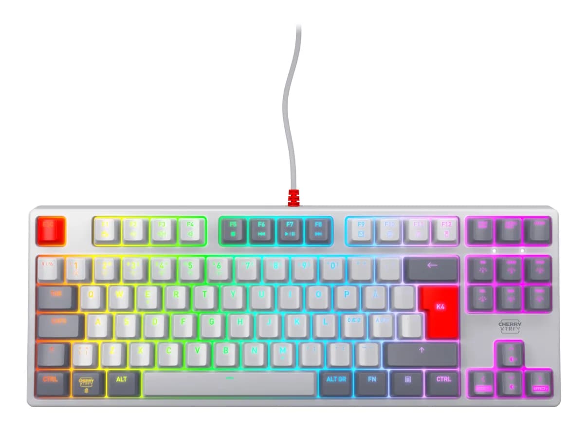 CHERRY XTRFY K4V2 Retro Edition TKL -mekaaninen pelinäppäimistö, CHERRY MX2A Red, harmaa