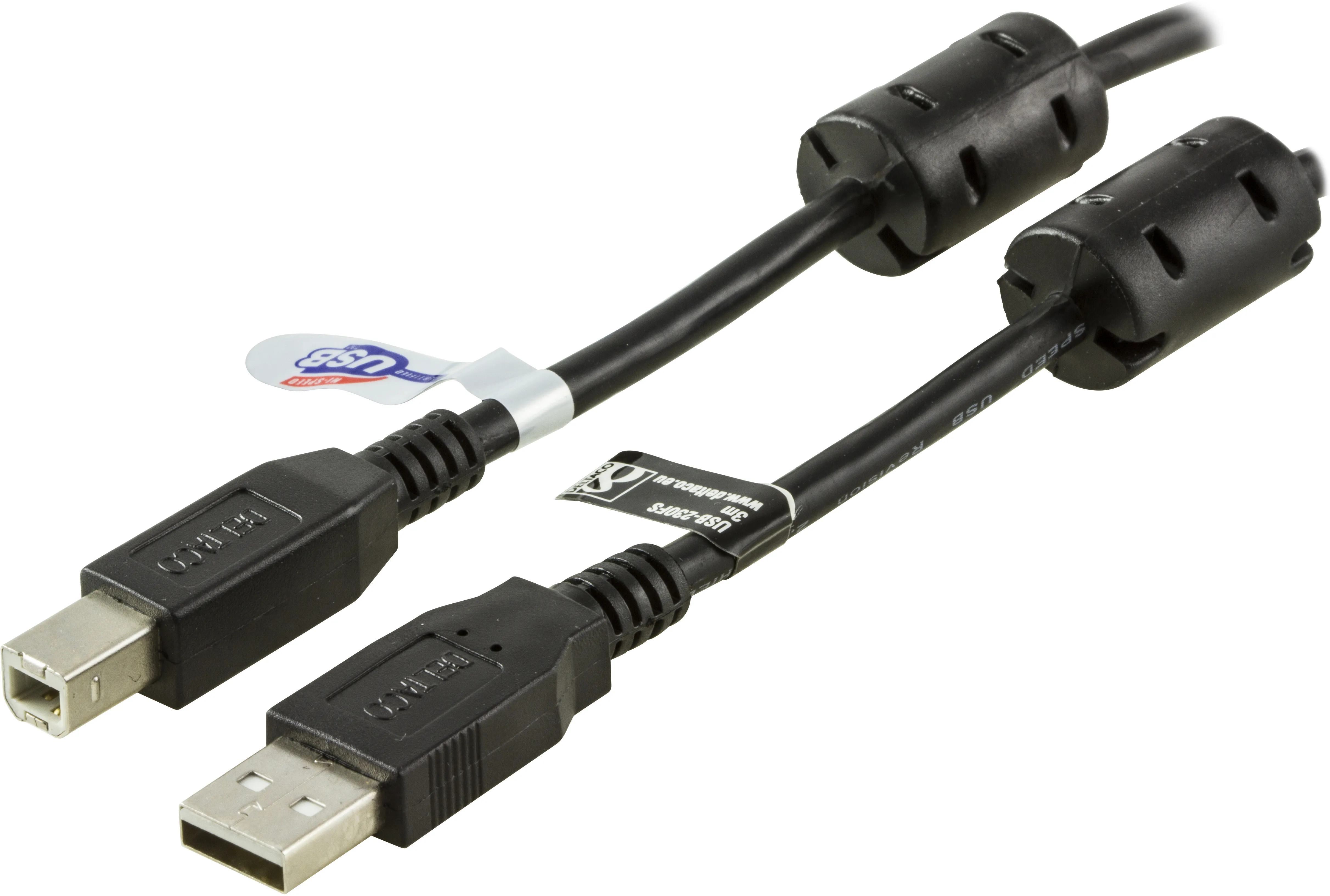 Deltaco USB-230FS USB 2.0 USB-A – USB-B -kaapeli, ferriittisydämet, 3 m, musta – Deltaco