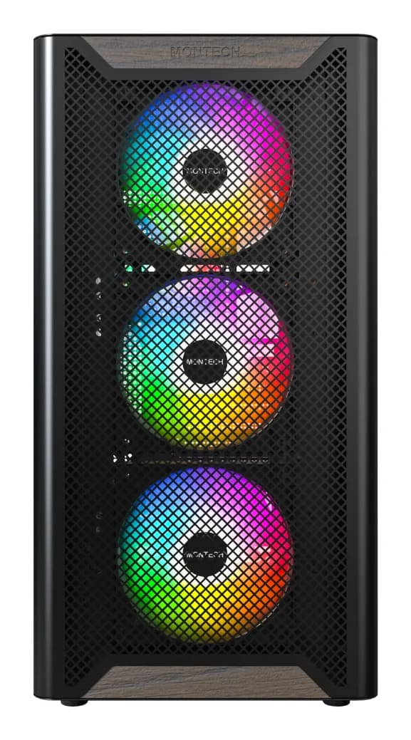 Montech XR Wood -miditornikotelo ikkunalla ja RGB-valaistuksella, musta – MONTECH