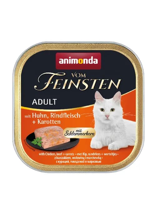 Animonda Vom Feinsten Adult Chicken, Beef and Carrots, Kissan märkäruoka, Viljaton, Soijaton, 100 g – Animonda