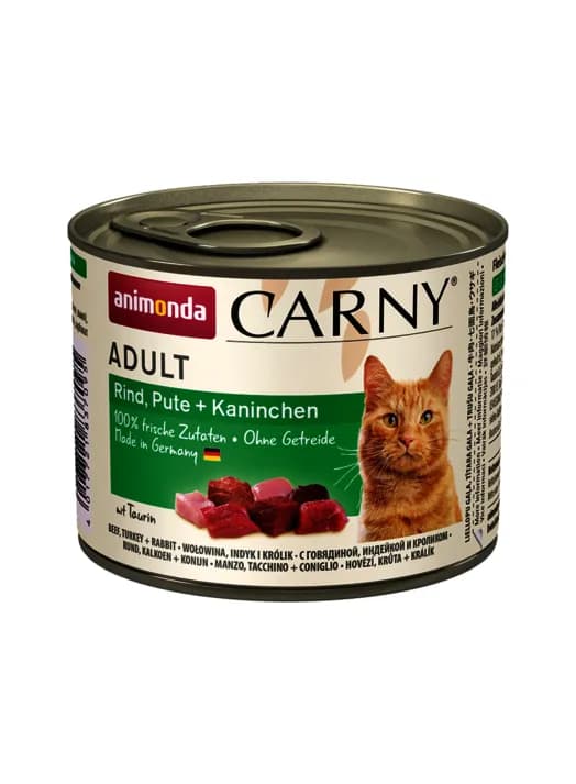 Animonda Carny Adult Beef, Turkey & Rabbit, Kissan märkäruoka, Viljaton, 200 g – Animonda