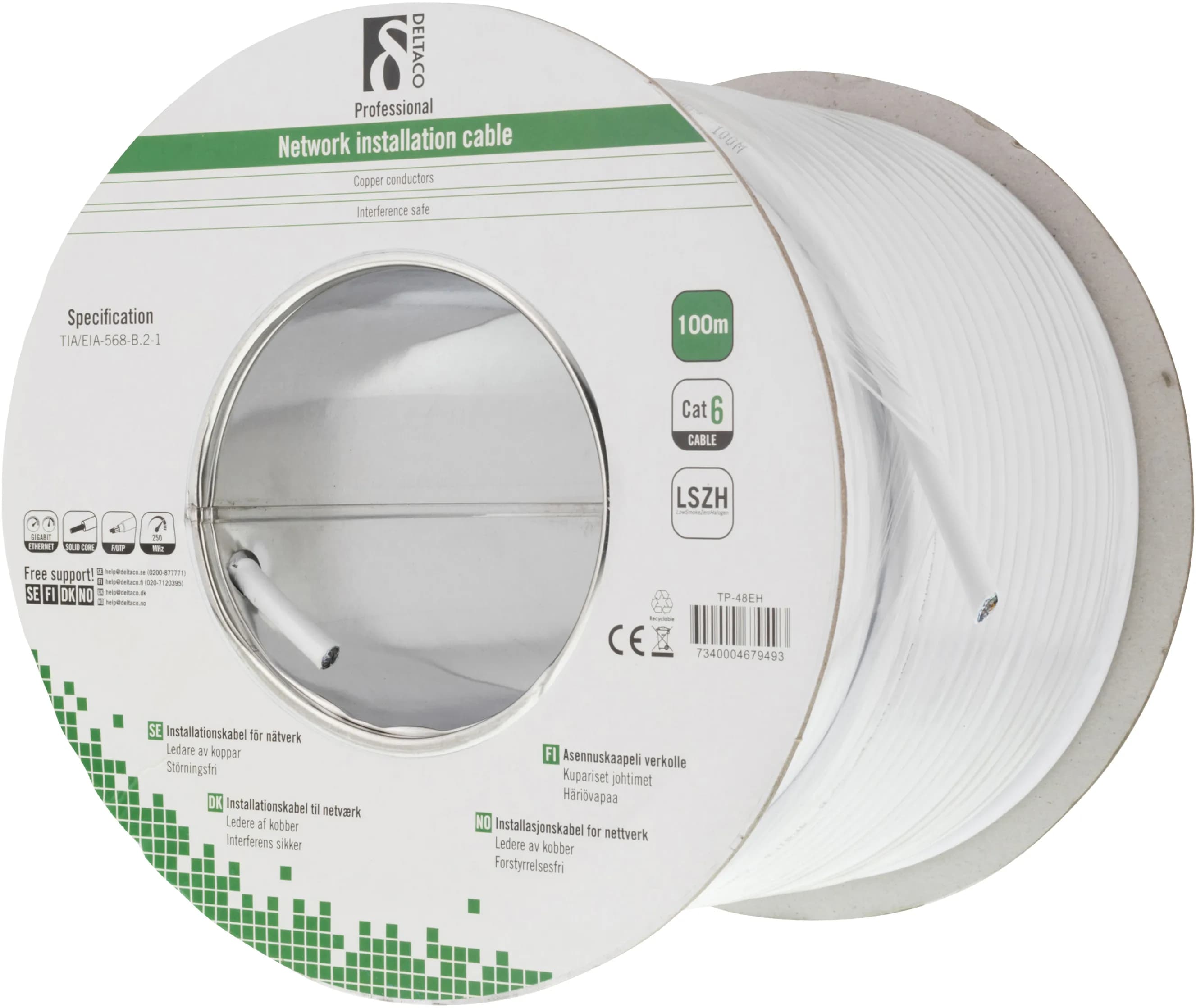 Deltaco Cat6 F/UTP LSZH 100m -verkkokaapeli, valkoinen