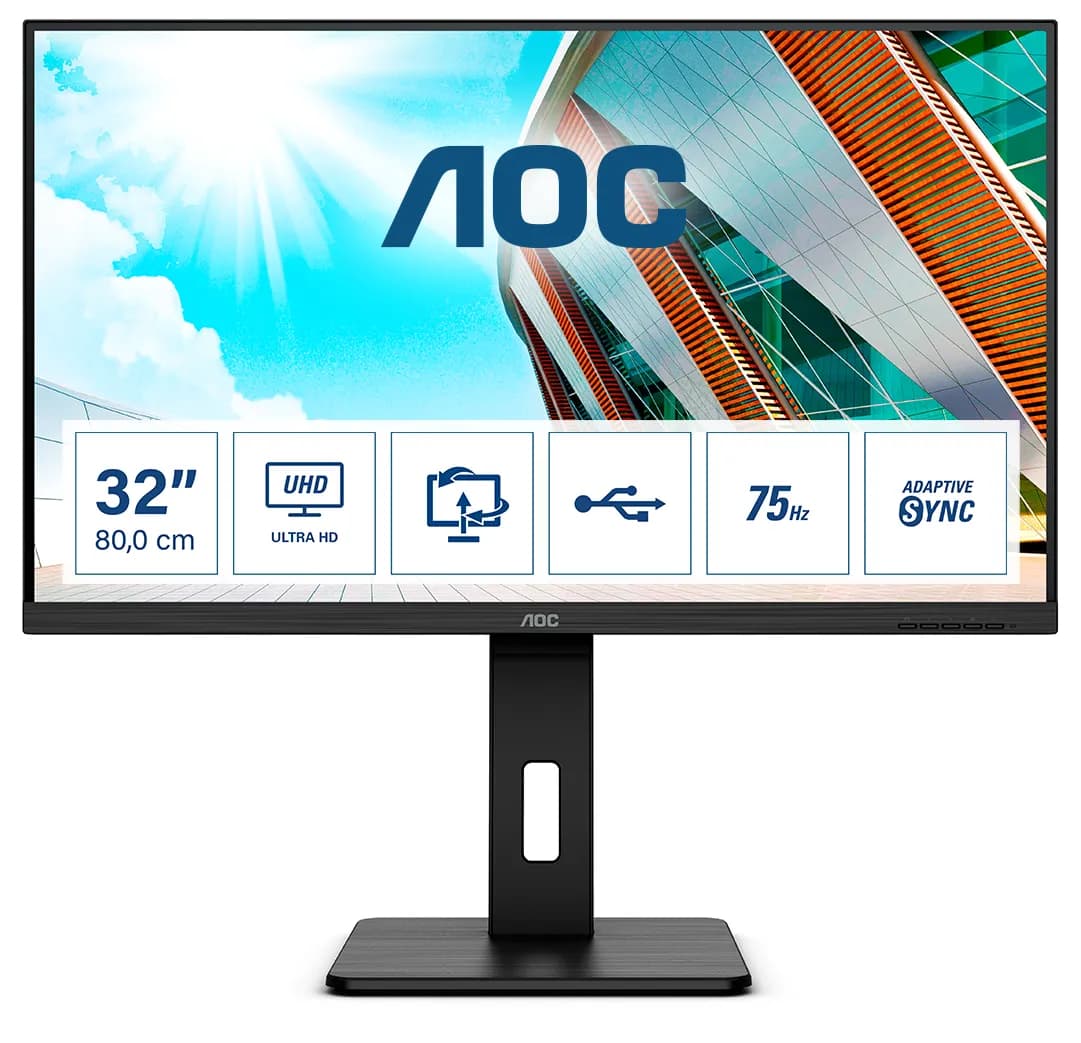 AOC U32P2 31.5" 4K UHD, VA -näyttö, USB hub – AOC
