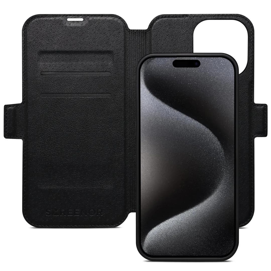 Screenor First 2-in-1 MagSafe -lompakkokotelo, iPhone 16 Pro Max, Musta – SCREENOR