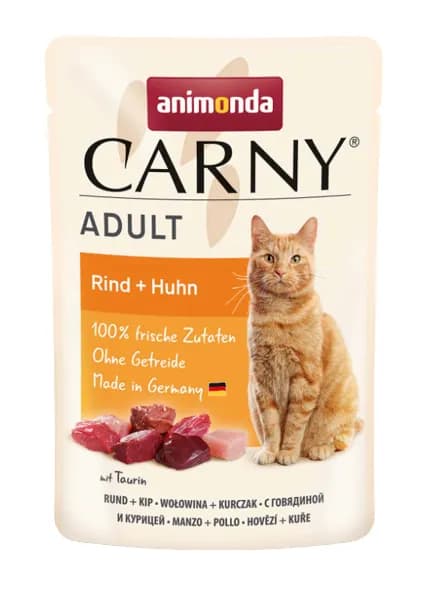 Animonda Carny Adult Beef and Chicken, Kissan märkäruoka, Viljaton, 85 g – Animonda
