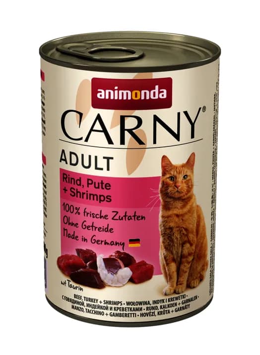 Animonda Carny Adult Beef, Turkey & Shrimps, Kissan märkäruoka, 400 g – Animonda