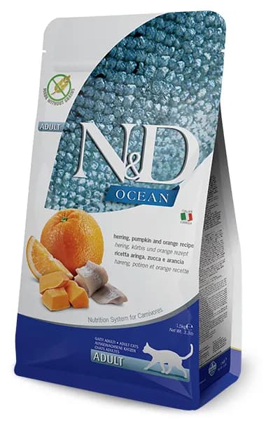 Farmina N&D Ocean Herring, Pumpkin & Orange, Kissan kuivaruoka, Adult, 1,5 kg – Farmina