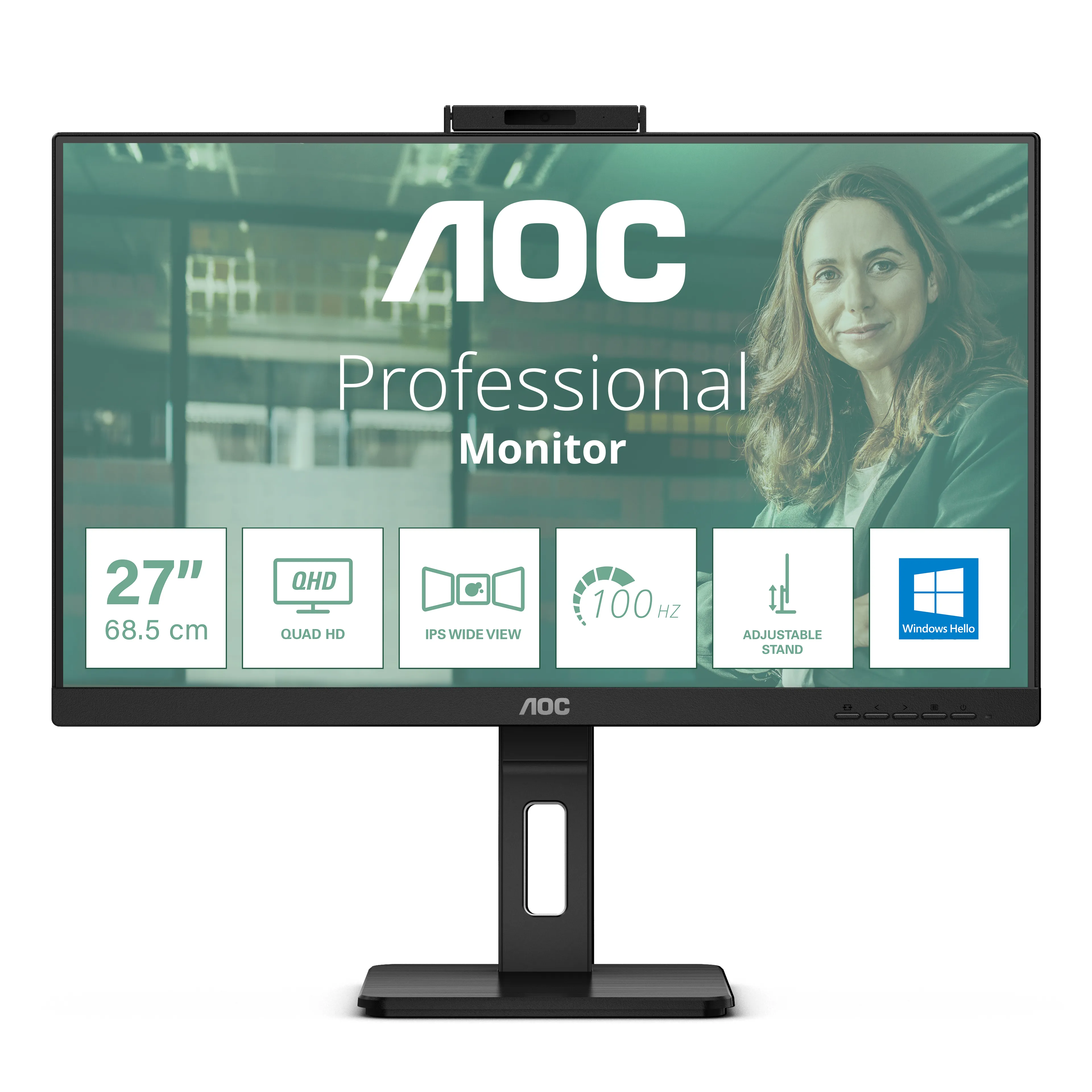 AOC Q27P3CW 27" QHD, IPS -näyttö, USB-C hub, Webkamera, RJ45 – AOC