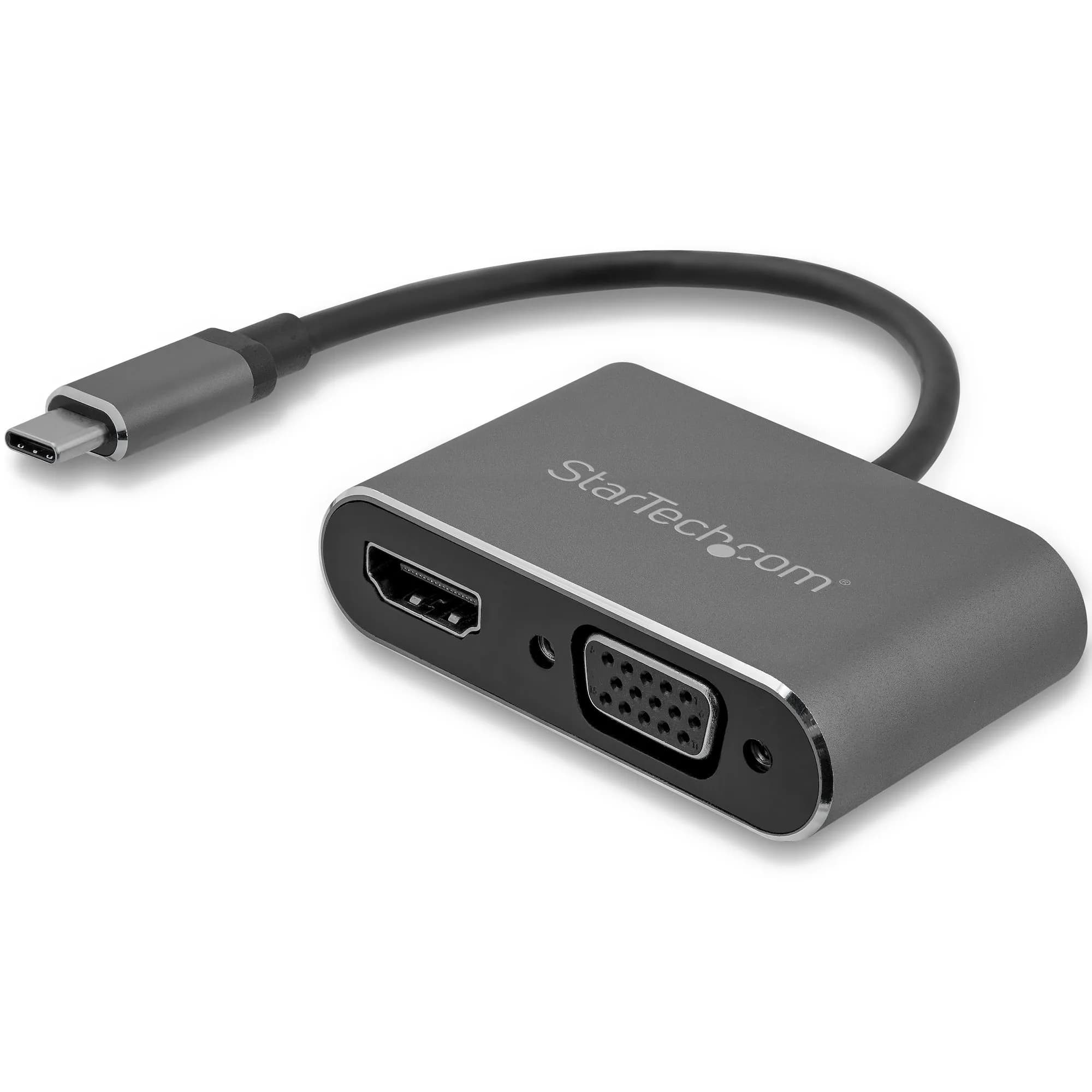 STARTECH.COM USB C to VGA and HDMI Adapter - Aluminum - USB-C Multiport Adapter - 6 in / 15.24 cm Built-In Cable