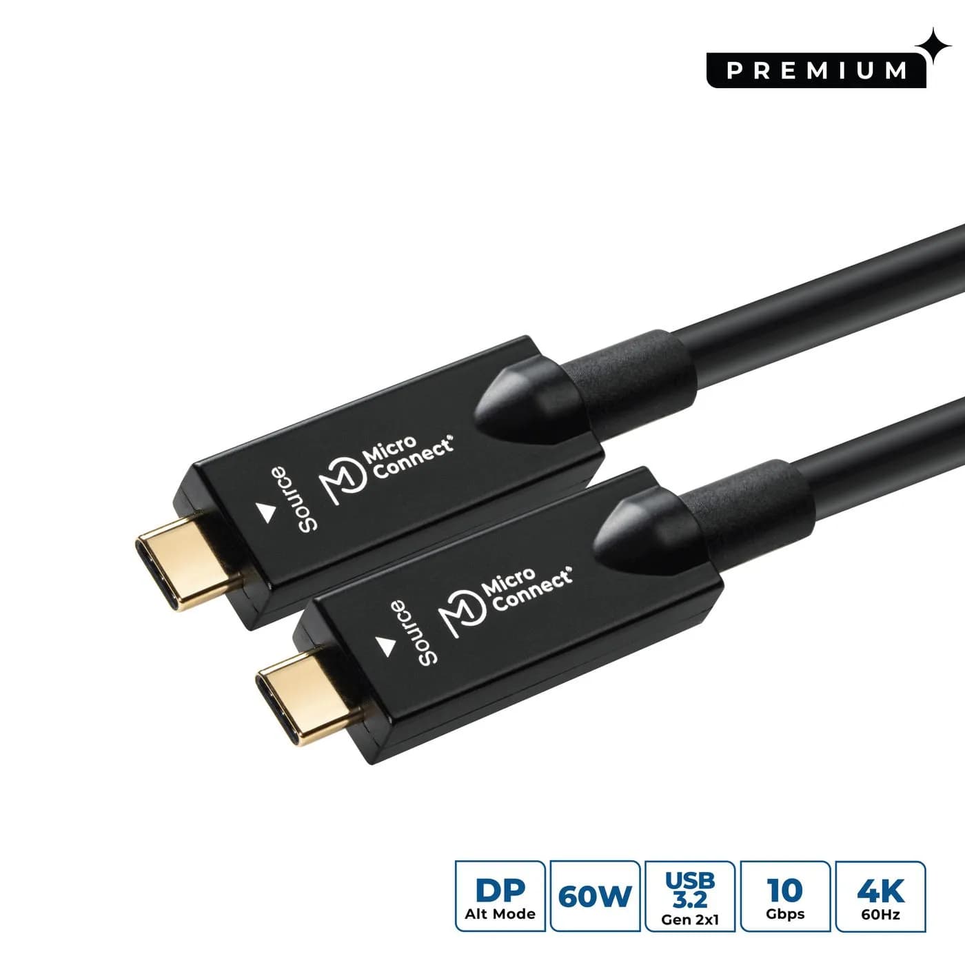 MicroConnect Premium USB-C -kaapeli, 100 W, 12,5 m, musta