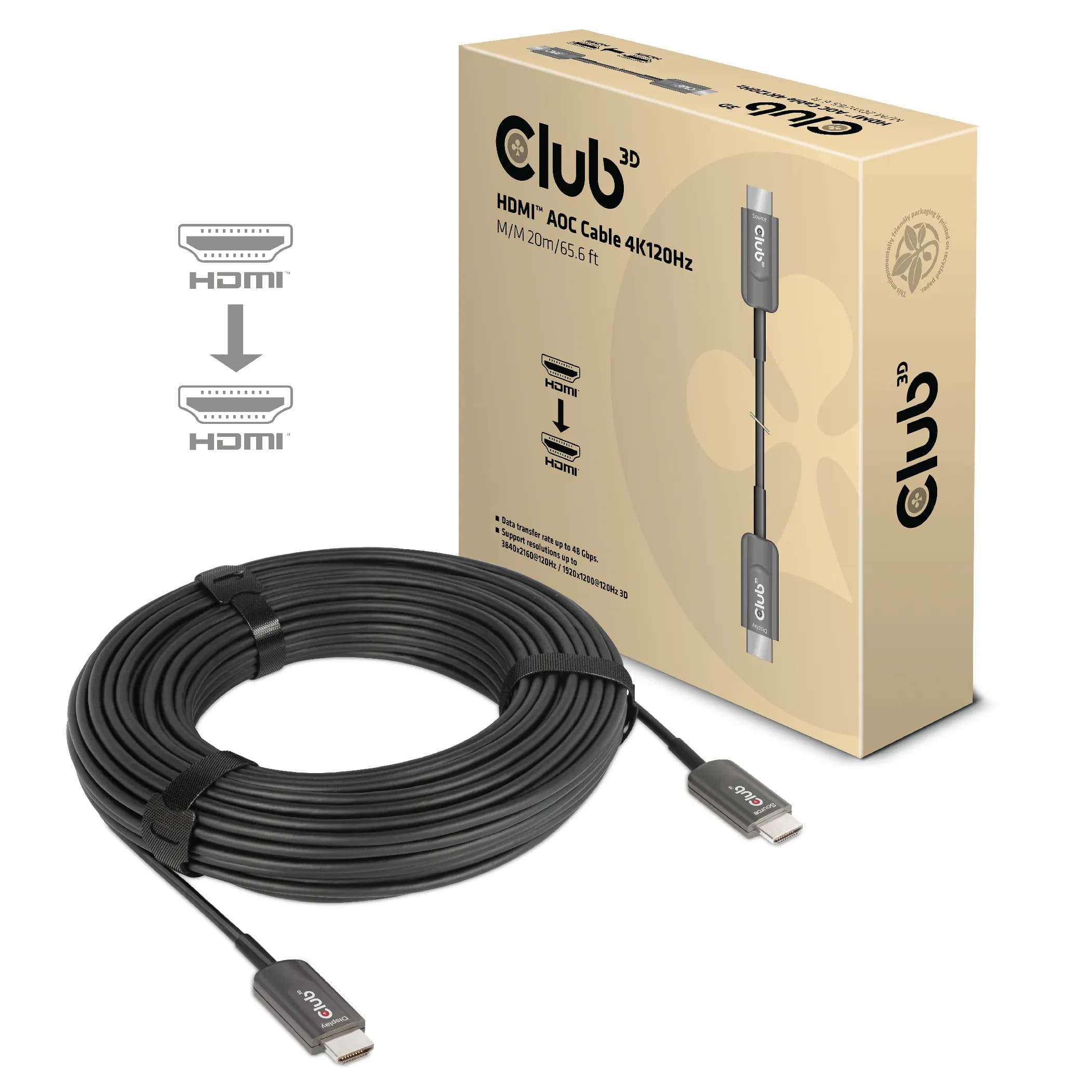 Club 3D Active Optical HDMI 2.1 -kaapeli, jossa 8K, 20 m, musta