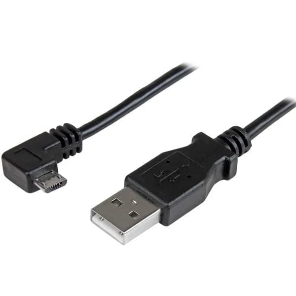 USB-A – Micro USB -kaapeli, kulmaliitin, 1 m, musta