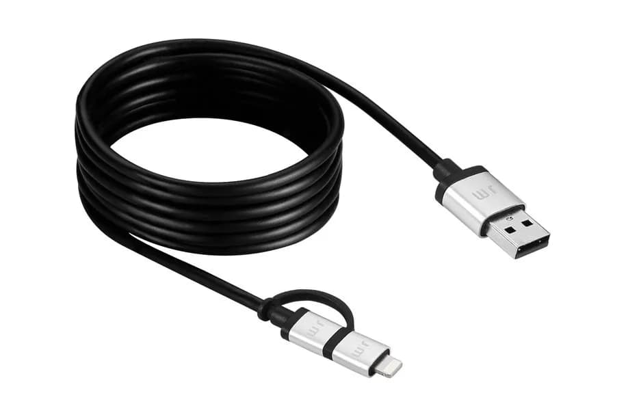 Just Mobile AluCable Duo USB-A – Micro USB/Lightning -kaapeli, 1,5 m, musta