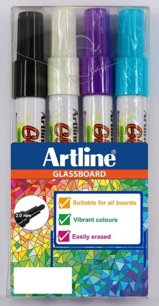 Artline Glassboard Marker black, blue, white, purple (4) – ARTLINE