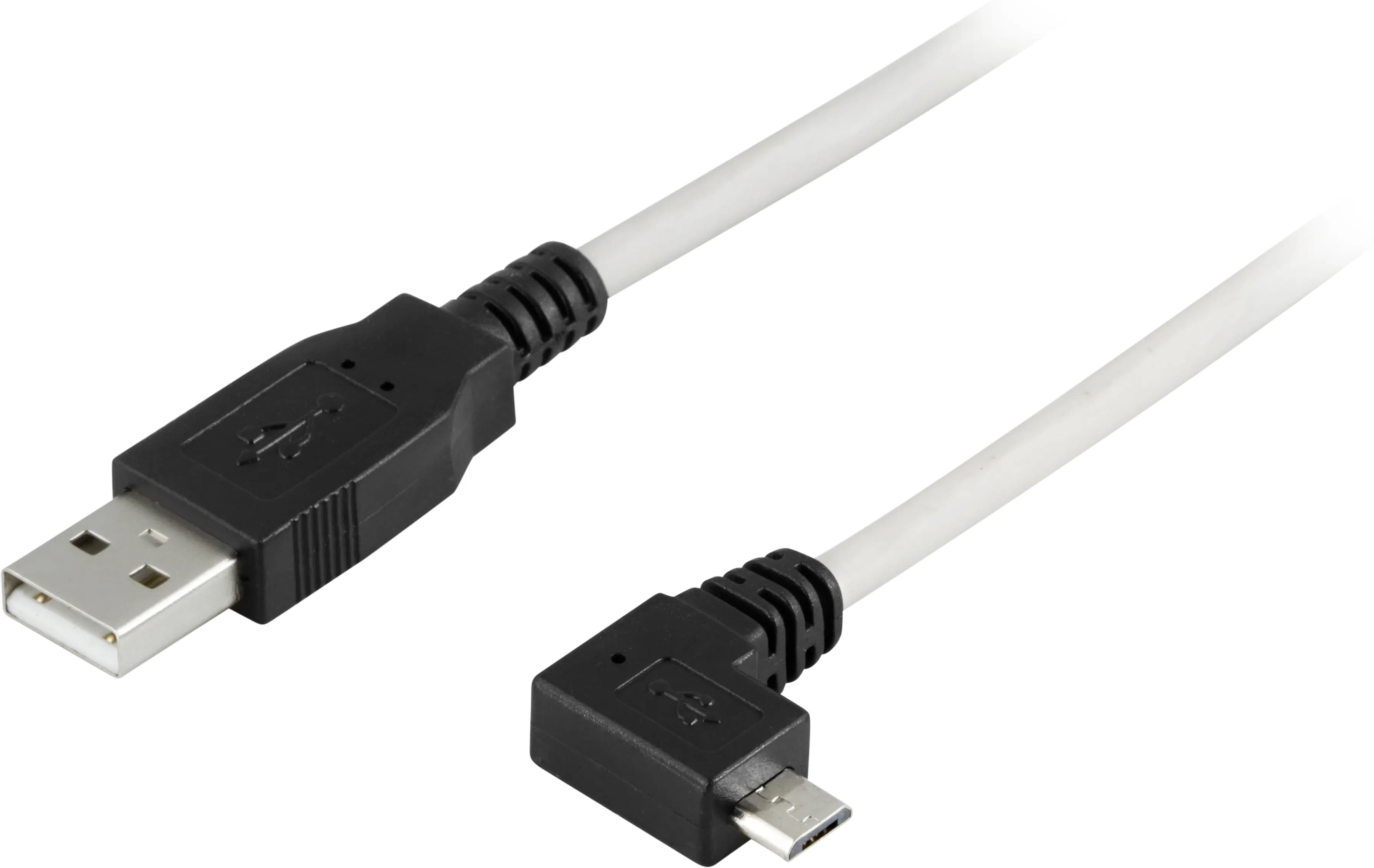 Deltaco USB 2.0 USB-A – kulma-Micro USB -kaapeli, 2 m, harmaa/musta