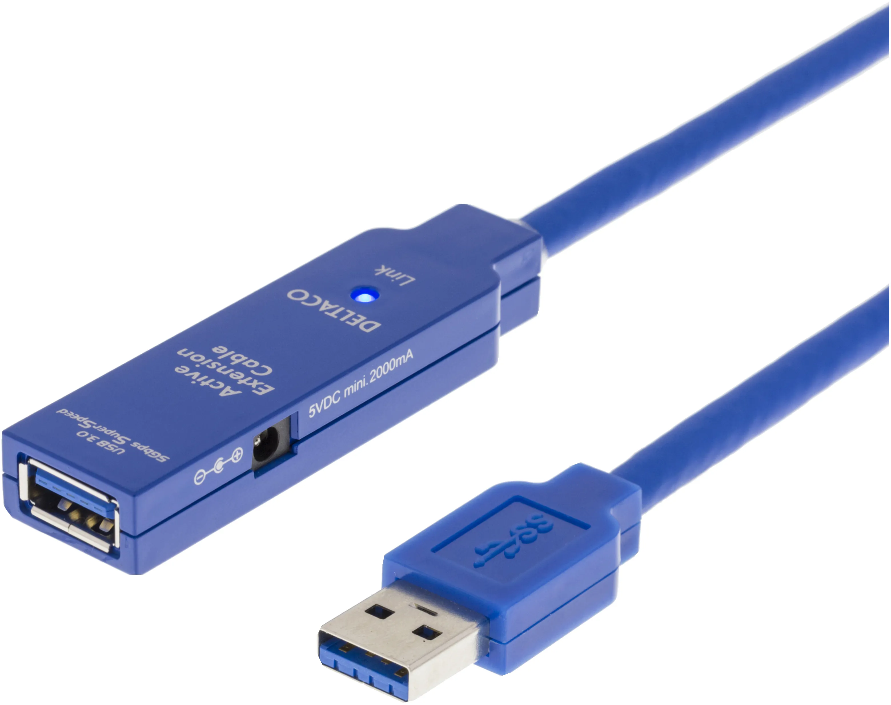 Deltaco USB3-1000 aktiivinen USB 3.0 -jatkokaapeli, 2 m, musta