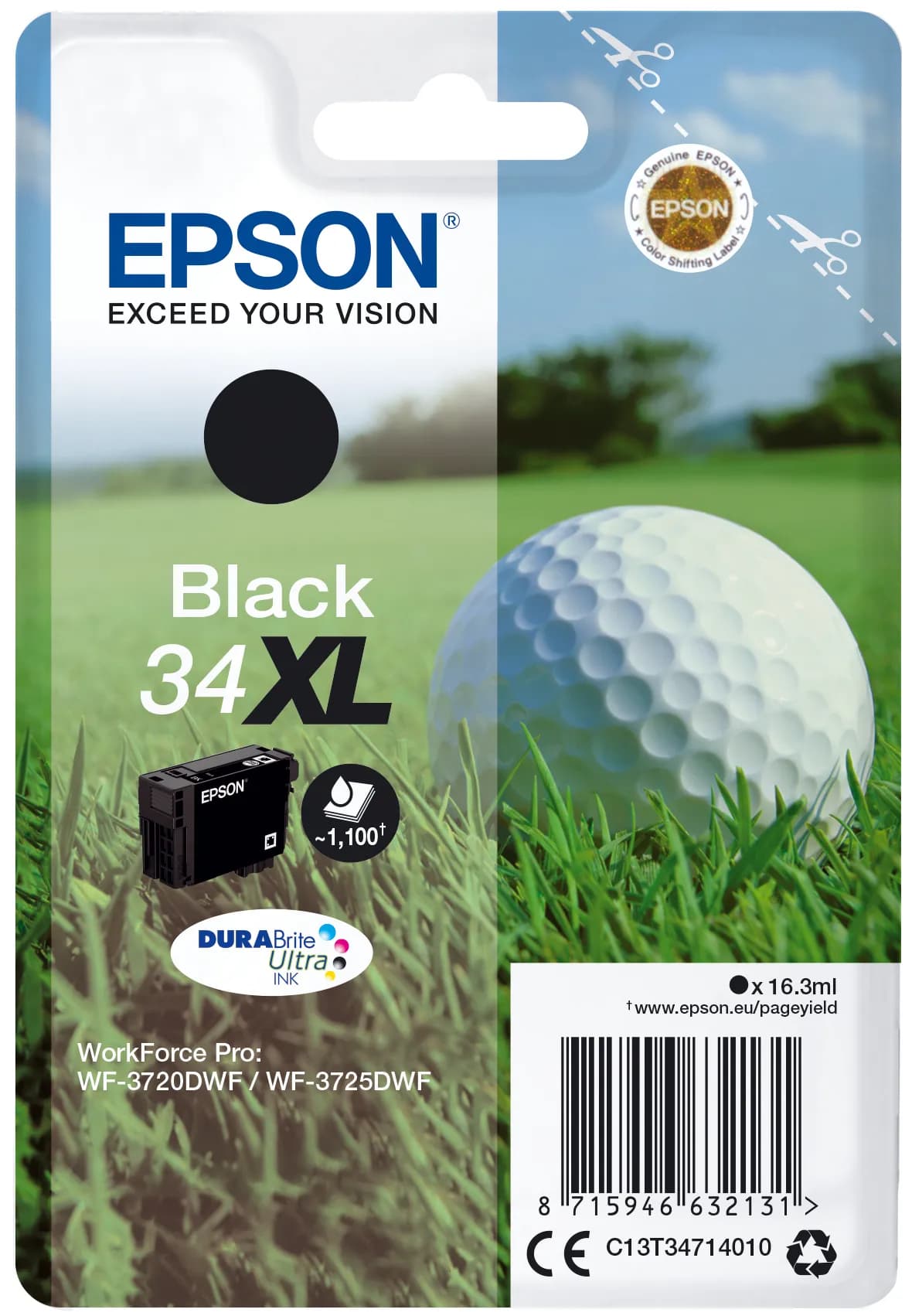 Epson DuraBrite Ultra 34XL-mustekasetti, 16.3 ml, musta