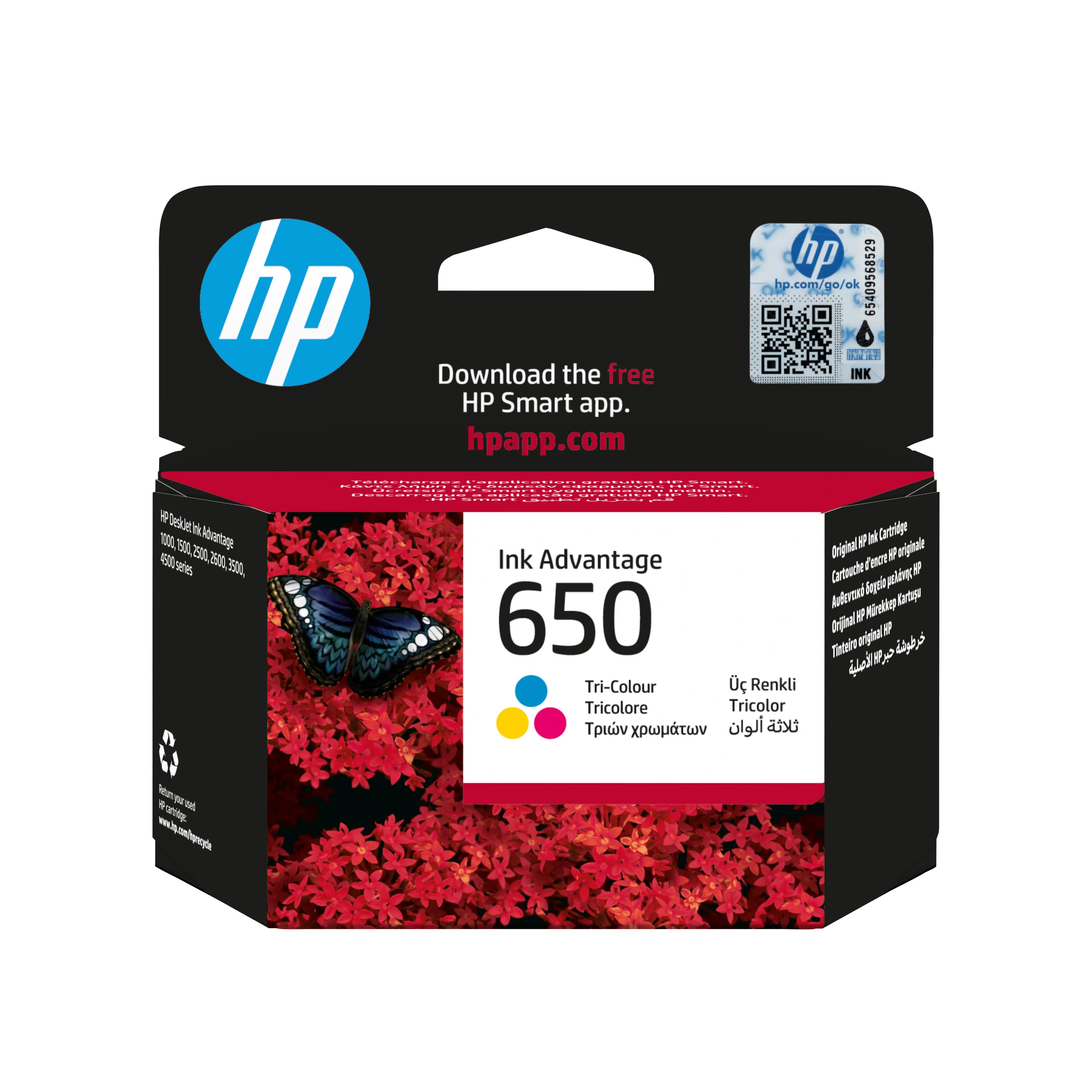 HP 650 -mustekasetti, 6.5 ml, cyan/magenta/keltainen