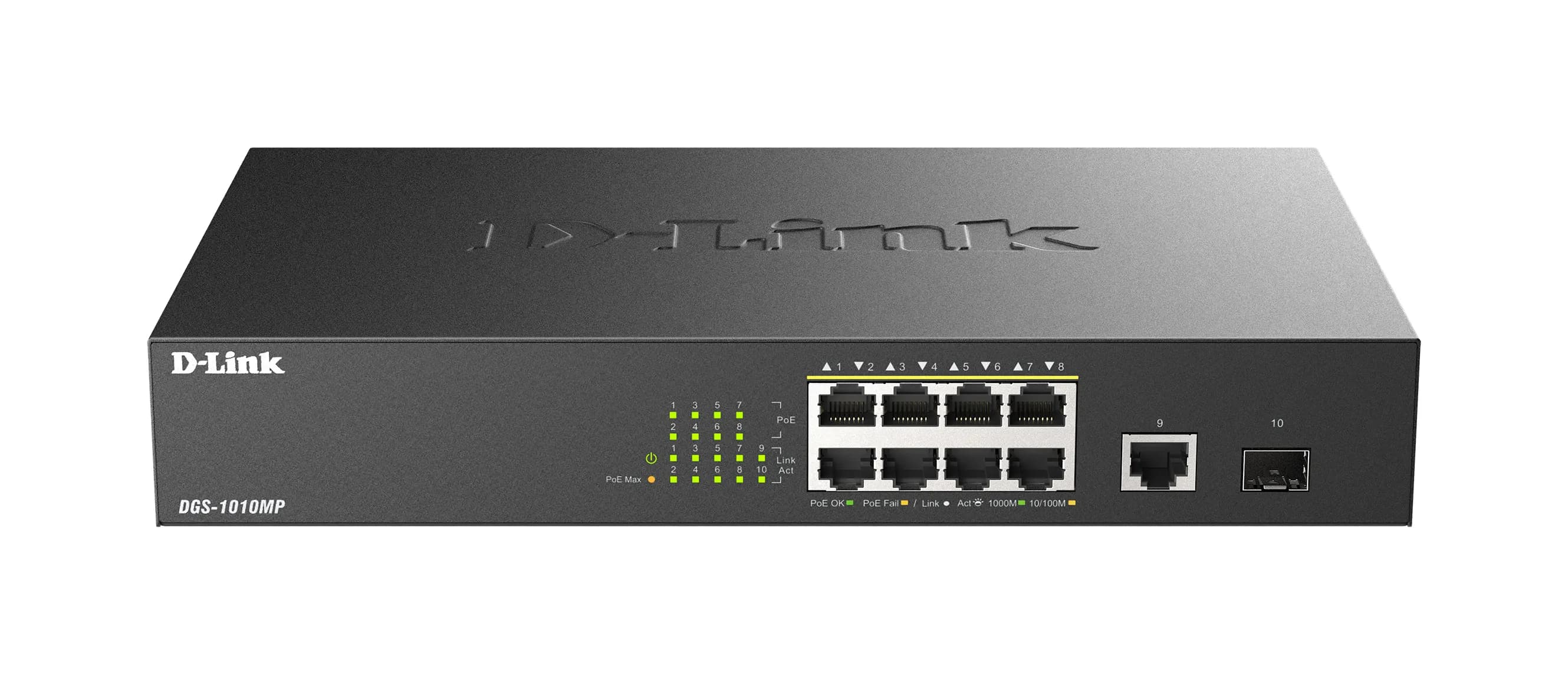 D-Link DGS-1010MP/E - 10-porttinen hallitsematon Gigabitin Power over Ethernet -kytkin, Musta