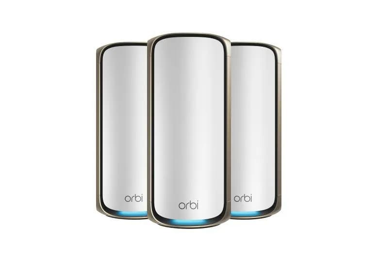 Netgear Orbi 970 Series -mesh WiFi -järjestelmä, Wi-Fi 7, Quad-band, 3 kpl, 10G WAN -portilla, harmaa