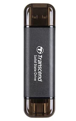 Transcend ESD310C 512 Gt USB 3.2 Gen 2 (USB-C/USB-A) -ulkoinen SSD, kannettava, laitteistosalaus, pelikäyttöön, musta