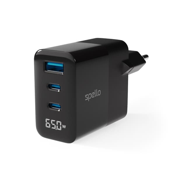 Spello ForceBoost Display GaN 65W Wall Charger SA65 - black – EPICO