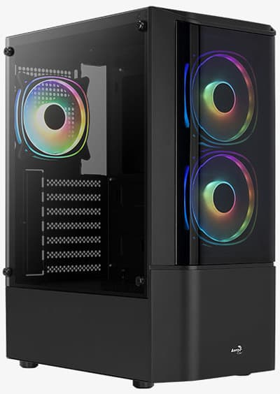 AeroCool Quantum-miditornikotelo ikkunalla, RGB-valaistuksella, musta – AEROCOOL