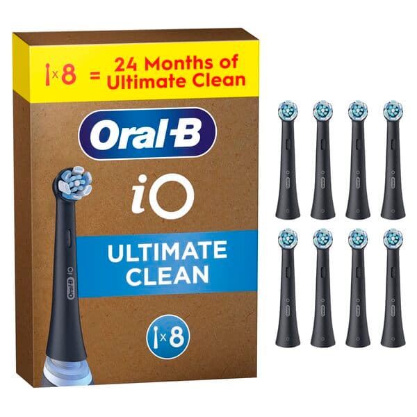 Oral-B iO Ultimate Clean 8 kpl -vaihtoharjaspäät, Musta