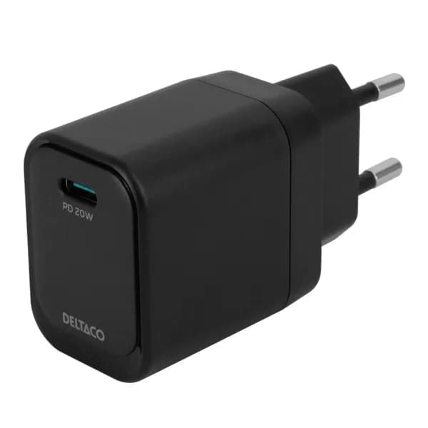 Deltaco 1x USB-C PD 20W USB-laturi, musta – Deltaco