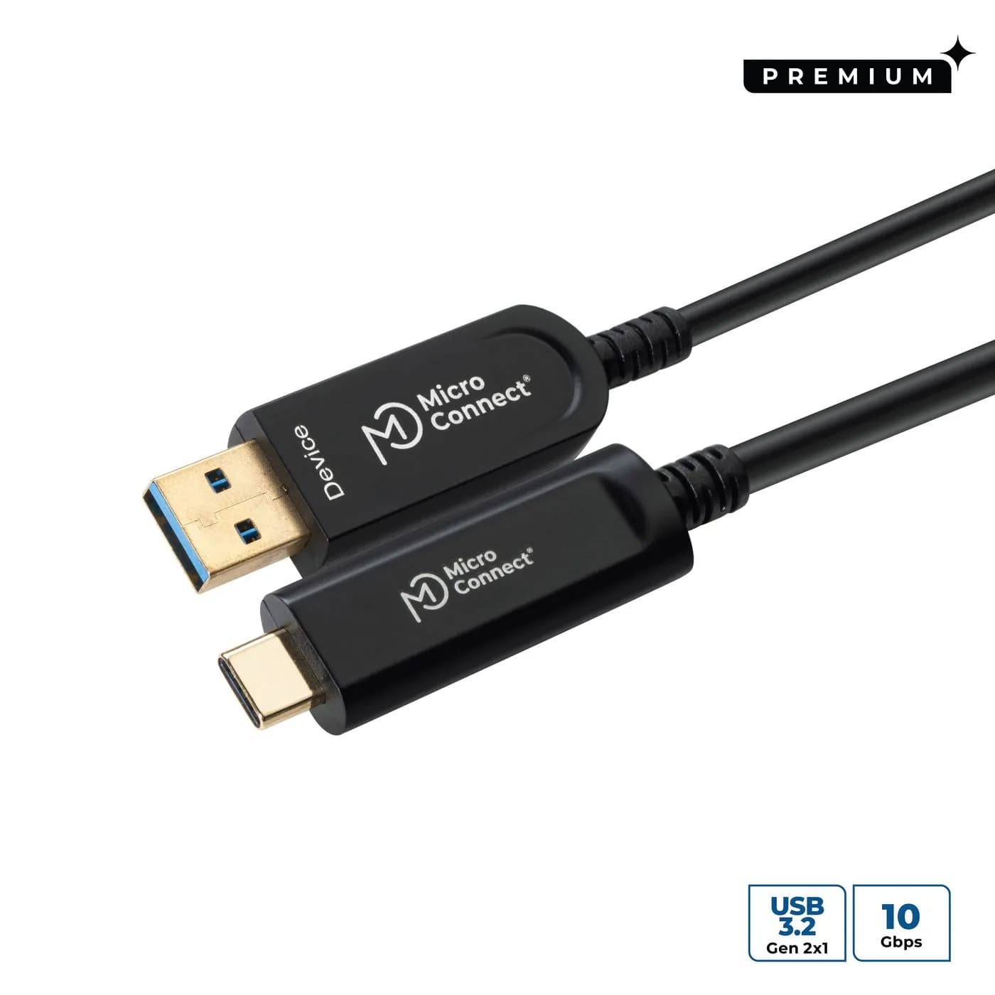 MicroConnect USB-A – USB-C -kaapeli, 60 W, 10 m, musta