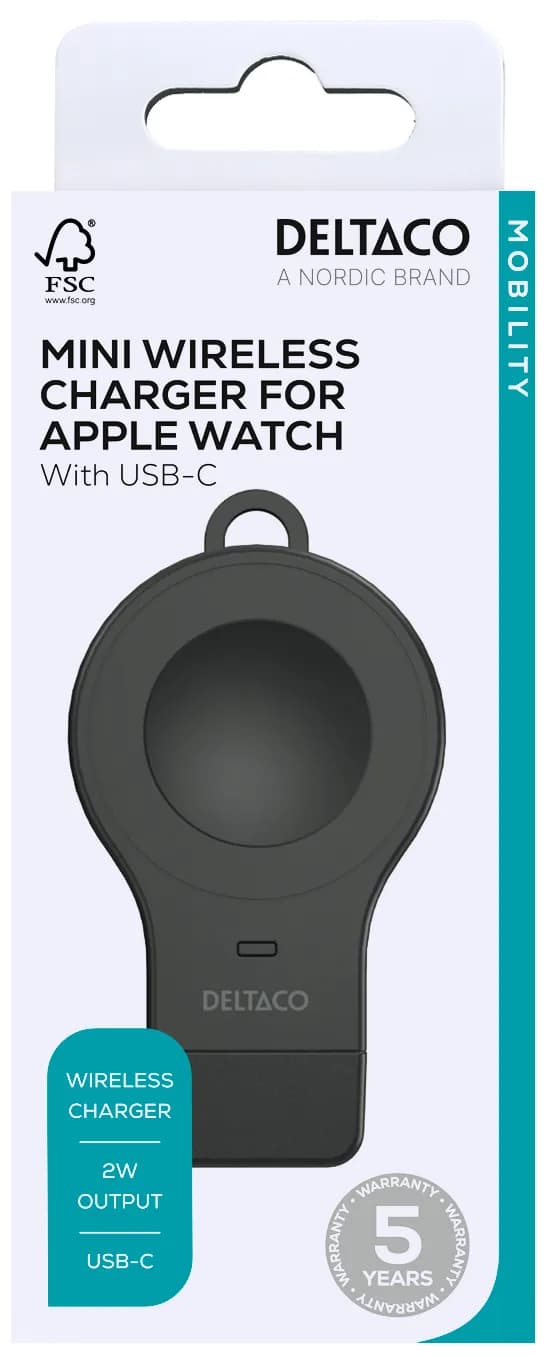 Deltaco Apple Watch mini charger, USB-C
