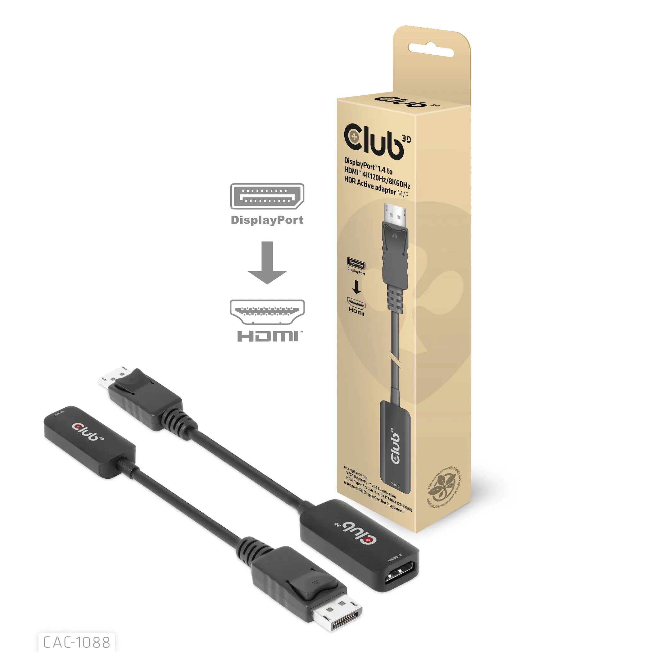 Club 3D DisplayPort 1.4 - HDMI 4K120Hz/8K60Hz -sovitin, Musta