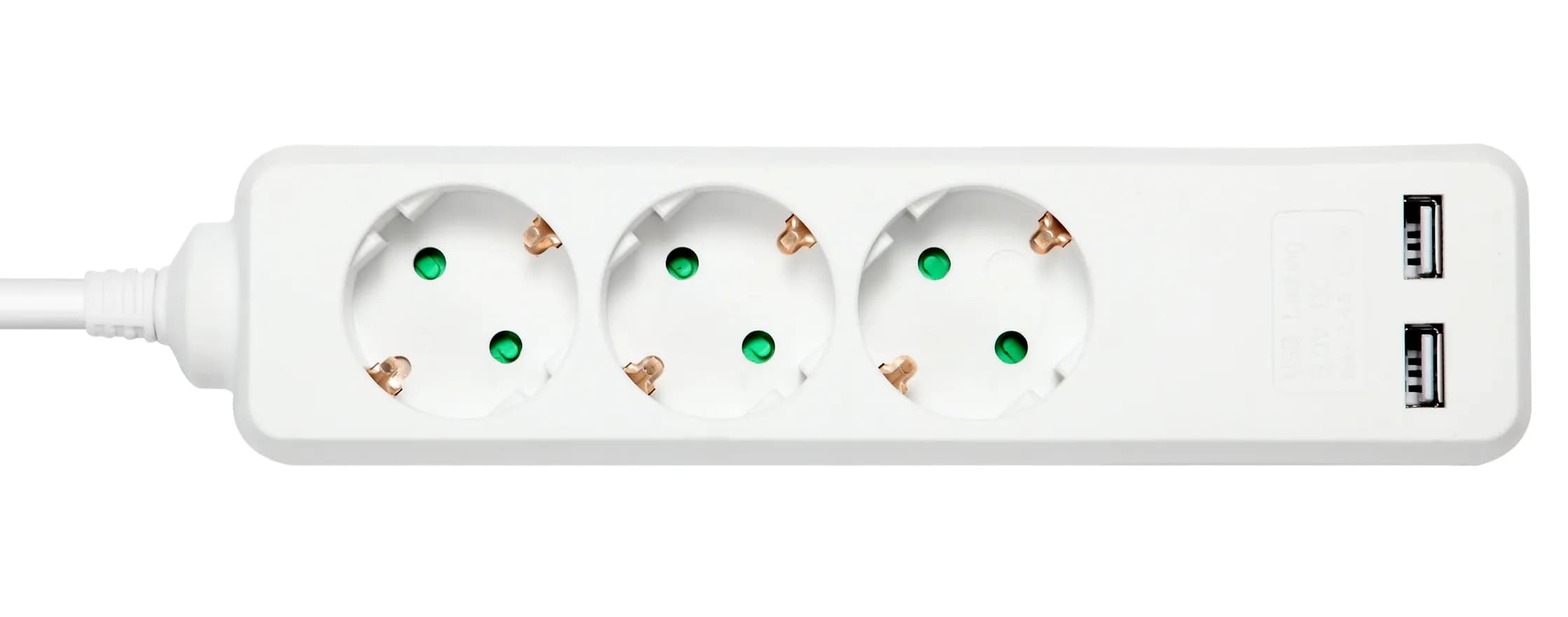 Deltaco  GT-0310 2 xUSB, 3 AC-pistorasia(a)-osainen jatkojohto, 1,5m, Valkoinen