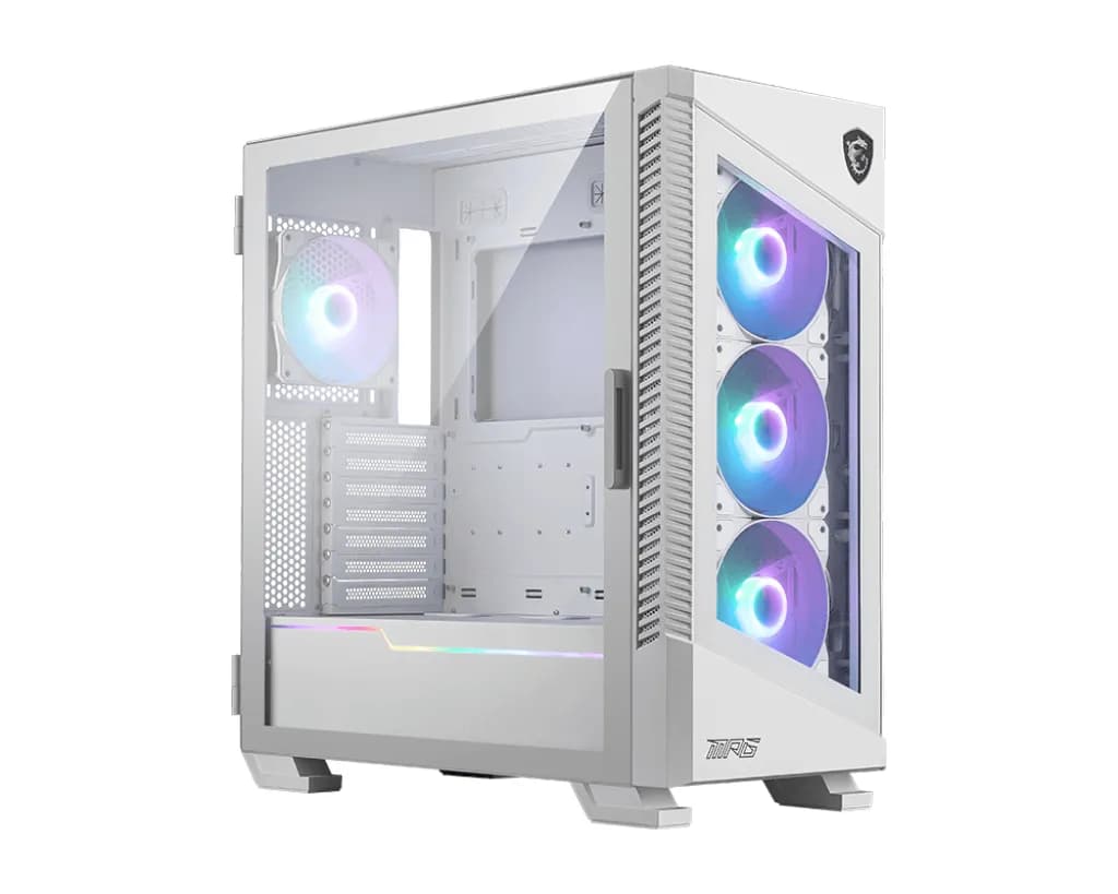 MSI MPG VELOX 100R -miditornikotelo ikkunalla ja RGB-valaistuksella, valkoinen