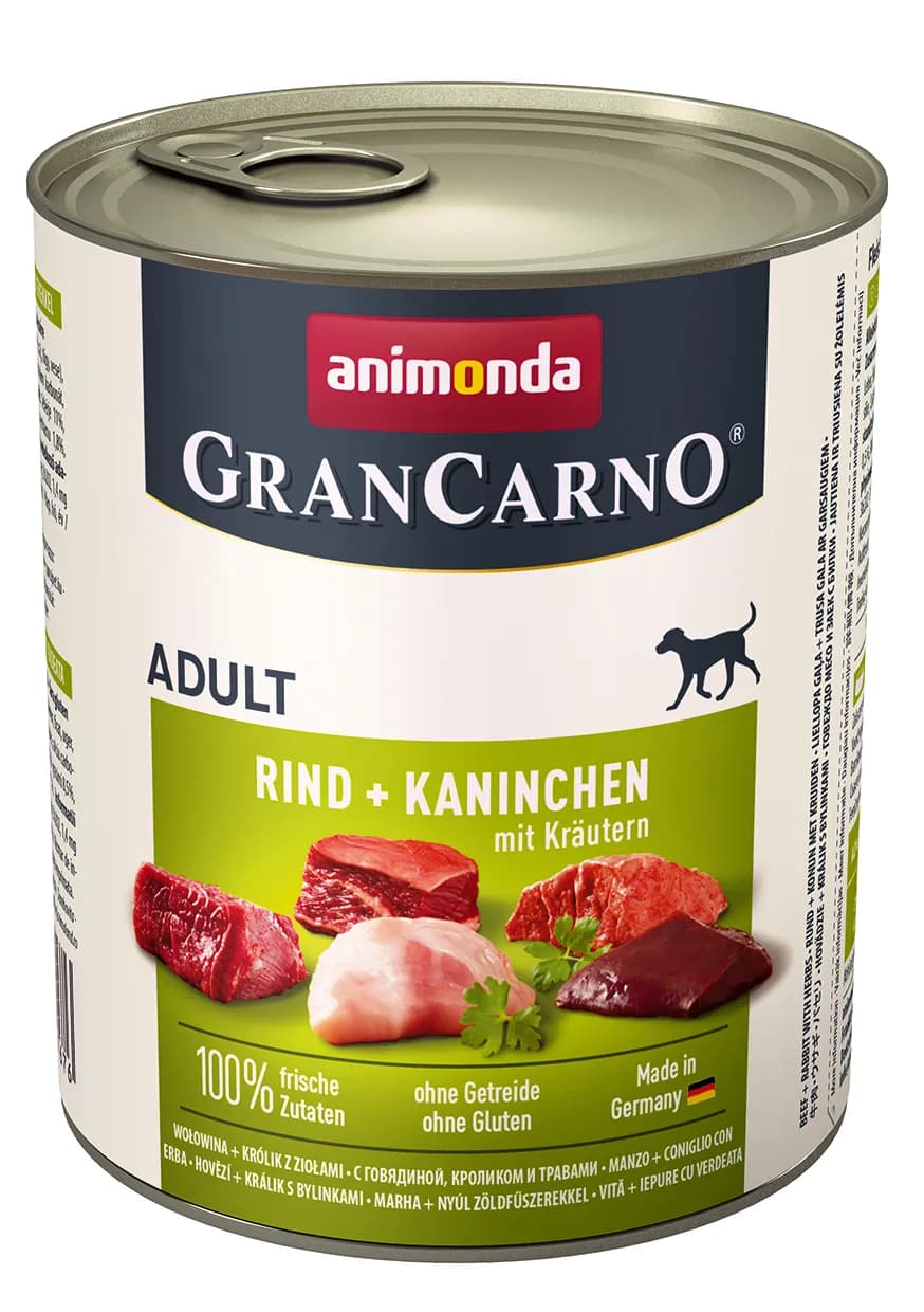 Animonda GranCarno Adult Beef, Rabbit and Herbs, Koiran märkäruoka, 800 g – Animonda