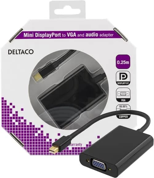 Deltaco  mini DisplayPort – VGA -adapteri, Musta – Deltaco