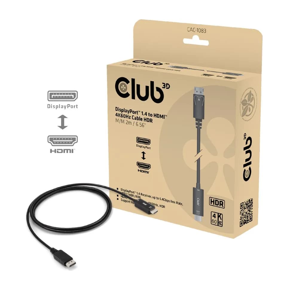Club 3D DisplayPort 1.4 to HDMI 2.0b -kaapeli, jossa 4K, 2 m, musta