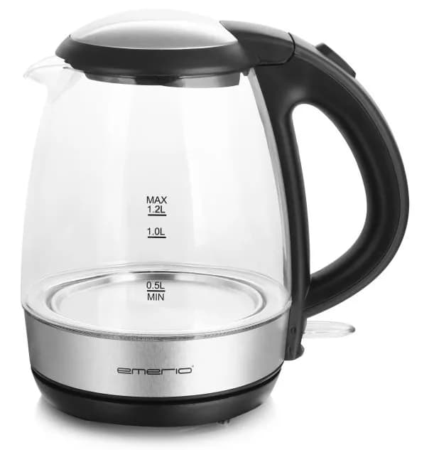 Emerio WK-125145 -vedenkeitin, 1,2 l, 2200 W, musta/hopea/läpinäkyvä – EMERIO