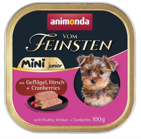 Animonda Vom Feinsten Junior Mini Poultry with Game and Cranberries, Koiran märkäruoka, Viljaton, 100 g – Animonda