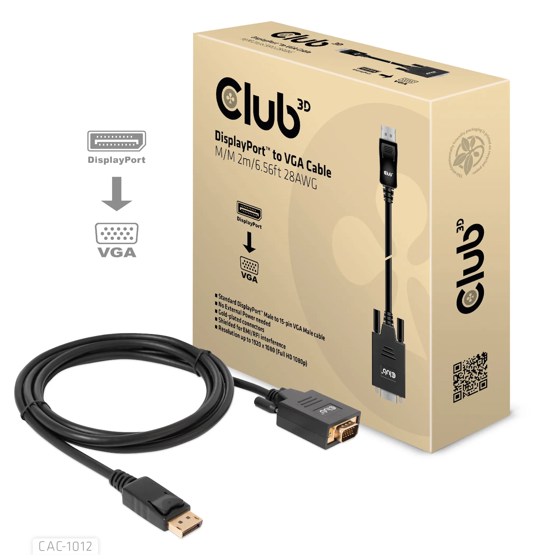 Club 3D Displayport - VGA -sovitin, Musta, 2m