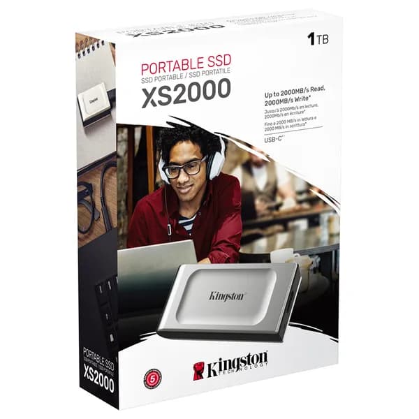 Kingston XS2000 1 Tt USB 3.2 Gen 2x2 (USB-C) -ulkoinen SSD, kannettava, roiskesuojattu, PS5-yhteensopiva – Kingston