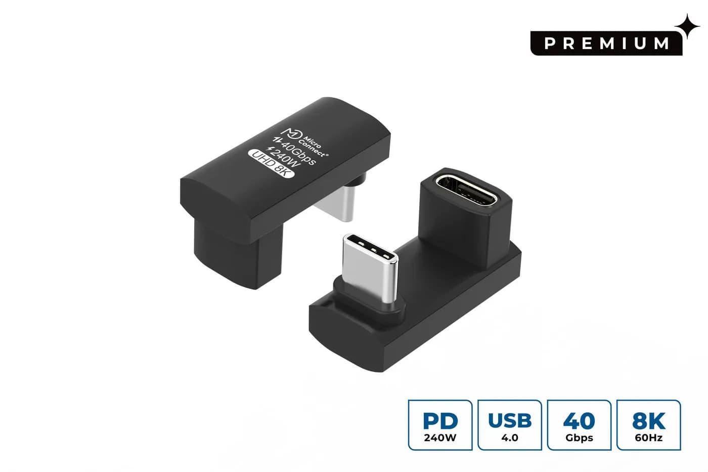 MicroConnect Premium USB4 kulma USB-C -jatkokaapeli, 240 W, alumiini – Microconnect