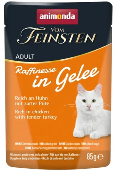 Animonda Vom Feinsten Adult Raffinesse in Jelly - Rich in Chicken with Turkey, Kissan märkäruoka, 85 g – Animonda