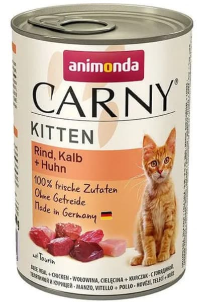 Animonda Carny Kitten Veal, Chicken & Turkey, Kissan märkäruoka, 400 g – Animonda