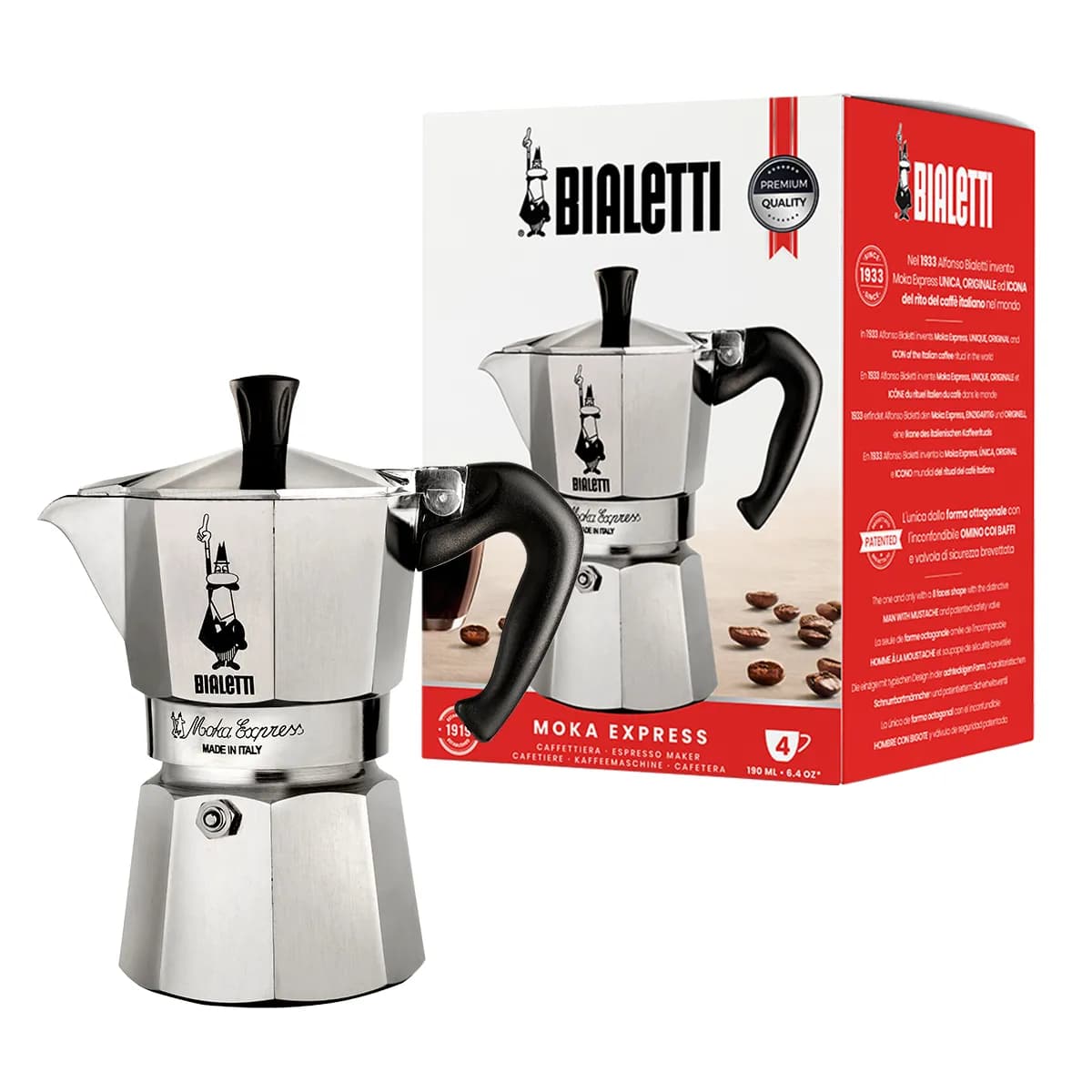 Bialetti Moka Express -espressokeitin, hopea, 4 kuppia
