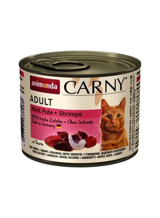 Animonda Carny Adult Beef, Turkey & Shrimps, Kissan märkäruoka, 200 g – Animonda