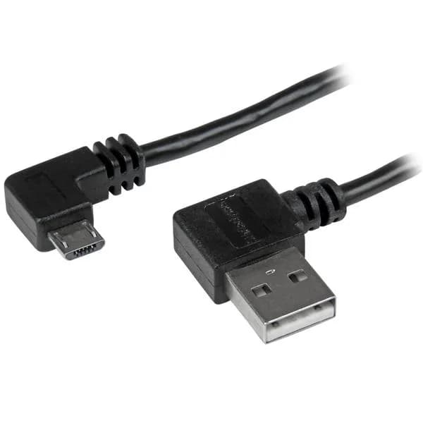 Kulmattu USB-A – Micro USB -kaapeli, 1 m, musta