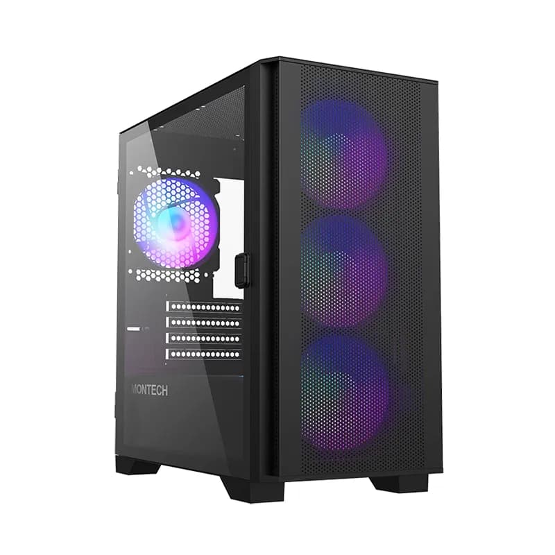 Montech AIR 100 ARGB -micro-ATX-kotelo ikkunalla ja RGB-valaistuksella, musta